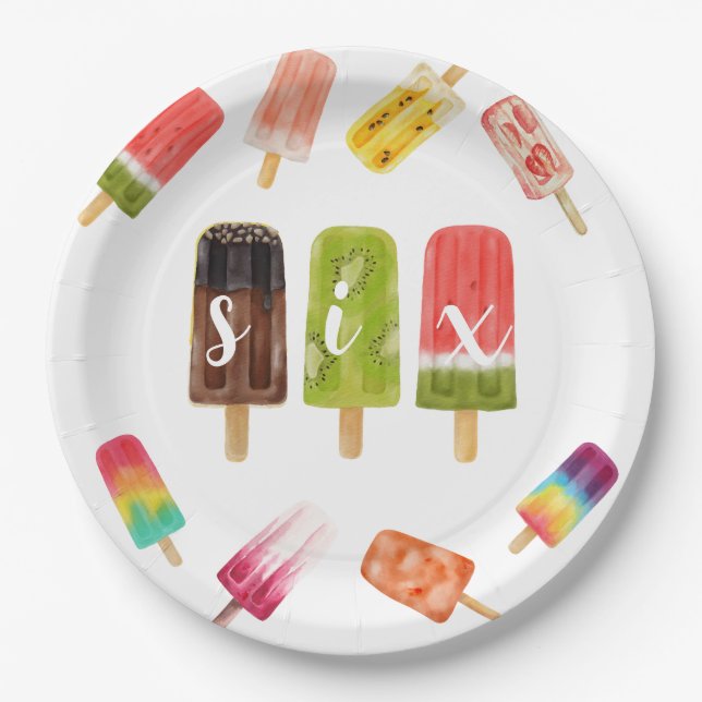 Rainbow Pop Birthday 6th Birthday Paper Plate (Front)