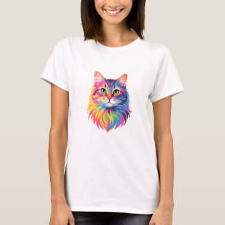 Rainbow Pop Cat – Vibrant Vector Feline Art T-Shirt