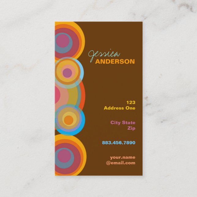 Rainbow Pop Circles Colourful Retro Fun Groovy Business Card (Front)