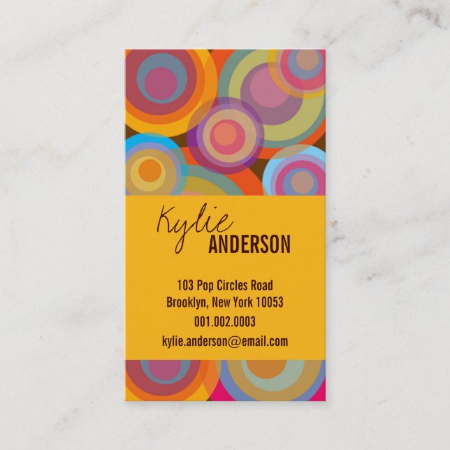 Rainbow Pop Circles Colourful Retro Fun Groovy Chi Business Card (Front)