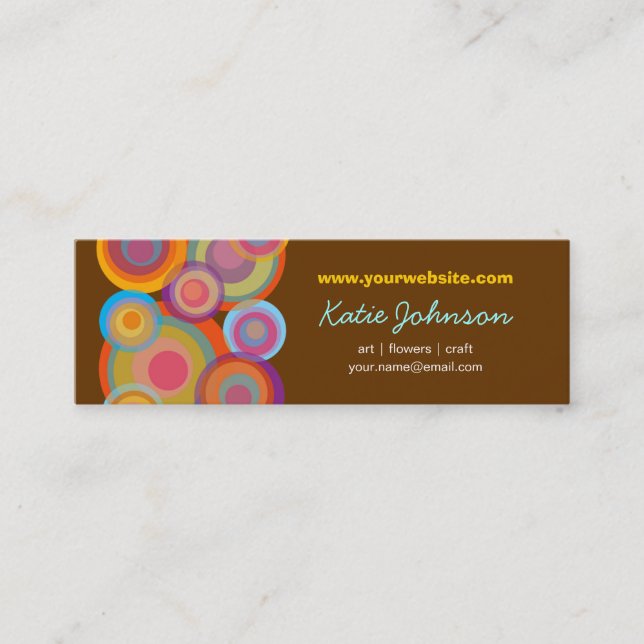 Rainbow Pop Circles Colourful Retro Fun Groovy Mini Business Card (Front)