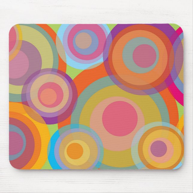 Rainbow Pop Circles Colourful Retro Fun Groovy Mouse Mat (Front)
