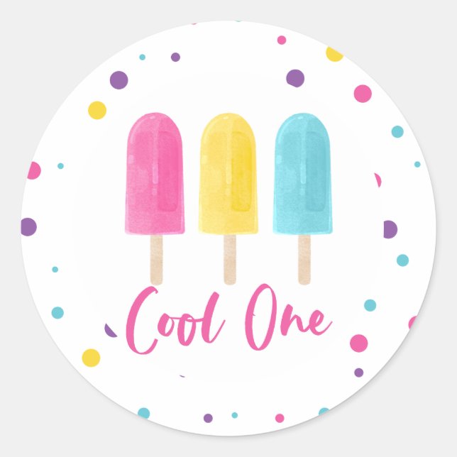 Rainbow Pop Cool One 1st Birthday Classic Round Sticker (Front)