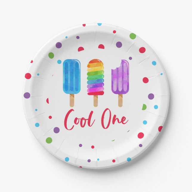Rainbow Pop Cool One 1st Birthday Paper Plate (Front)
