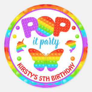 Rainbow Pop It Fidget Toy Birthday Party Classic Round Sticker