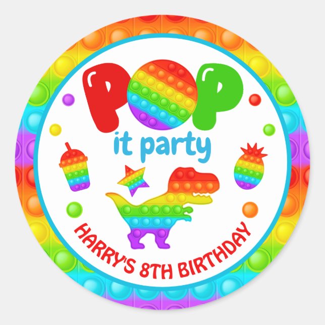 Rainbow Pop It Fidget Toy Birthday Party Classic Round Sticker (Front)