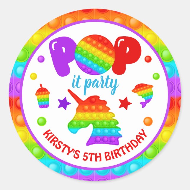 Rainbow Pop It Fidget Toy Birthday Party Classic Round Sticker (Front)