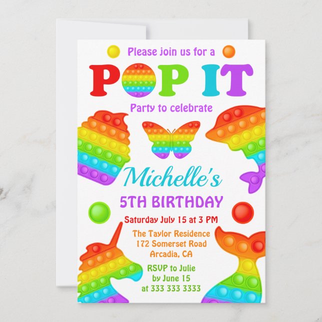 Rainbow Pop It Fidget Toy Birthday Party Invitation (Front)
