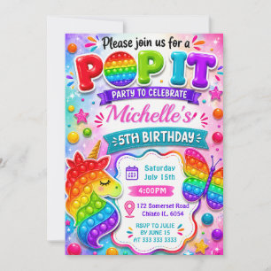 Rainbow Pop It Fidget Toy Birthday Party Invitation