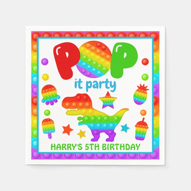 Rainbow Pop It Fidget Toy Birthday Party Napkin (Front)