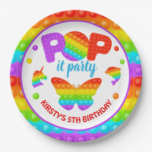 Rainbow Pop It Fidget Toy Birthday Party Paper Plate
