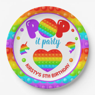 Rainbow Pop It Fidget Toy Birthday Party Paper Plate