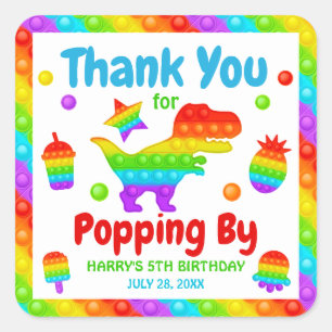 Rainbow Pop It Fidget Toy Birthday Party Square Sticker