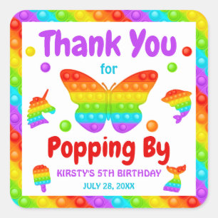 Rainbow Pop It Fidget Toy Birthday Party Square Sticker