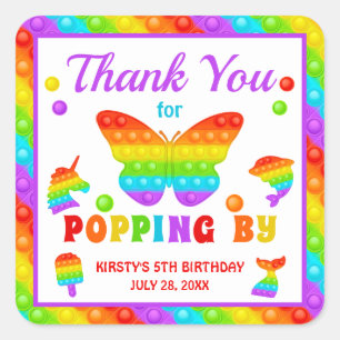 Rainbow Pop It Fidget Toy Birthday Party Square Sticker