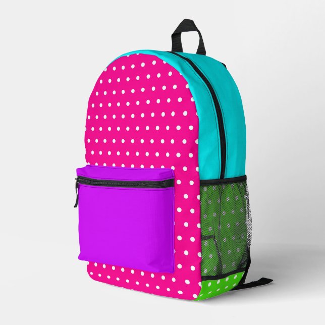 Rainbow Pop Polka Dot – Bright, Bold & Ready to Go Printed Backpack (Back Corner Right)