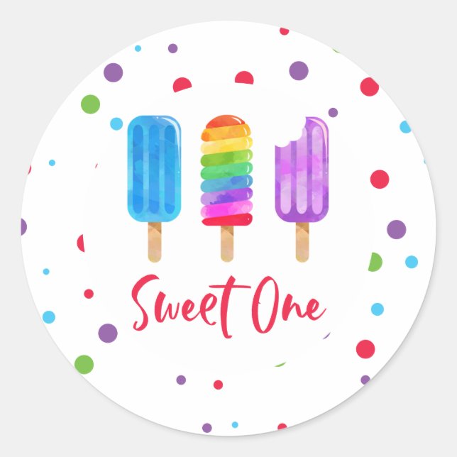 Rainbow Pop Sweet One 1st Birthday Classic Round Sticker (Front)