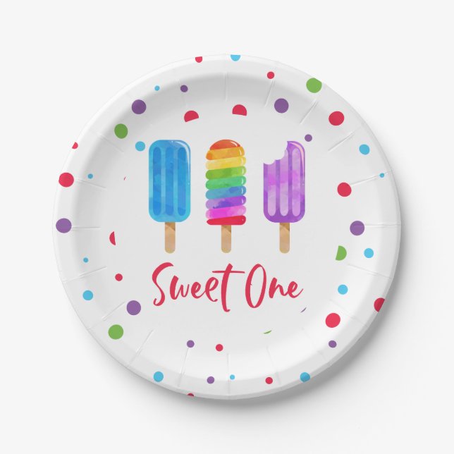Rainbow Pop Sweet One 1st Birthday Paper Plate (Front)