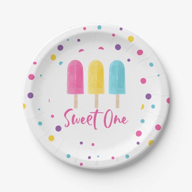 Rainbow Pop Sweet One 1st Birthday Paper Plate (Front)