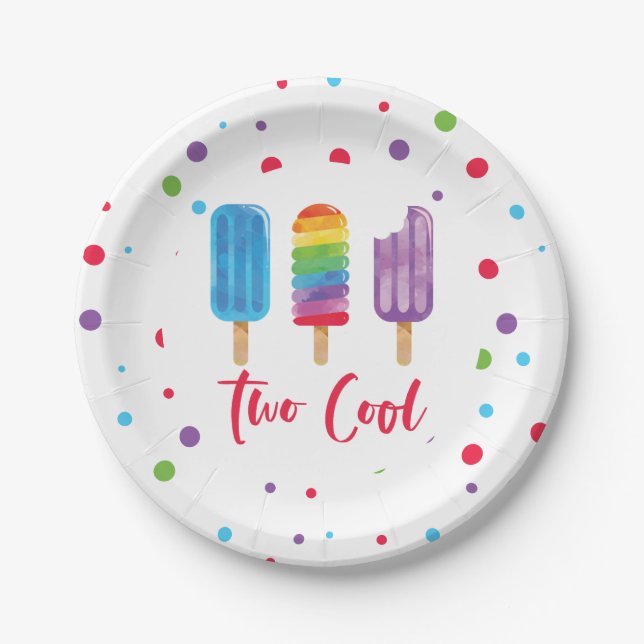 Rainbow Pop Two Cool 2nd Birthday Paper Plate (Front)