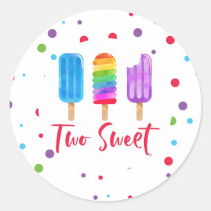 Rainbow Pop Two Sweet 2nd Birthday Classic Round Sticker