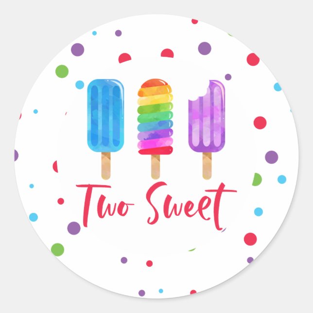 Rainbow Pop Two Sweet 2nd Birthday Classic Round Sticker (Front)