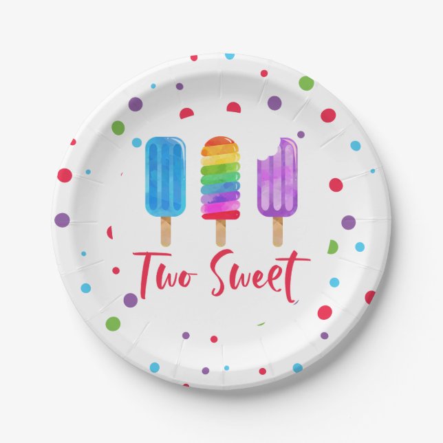 Rainbow Pop Two Sweet 2nd Birthday Paper Plate (Front)