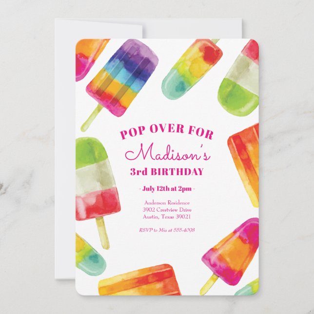 Rainbow Popsicle Summer Birthday Invitation (Front)