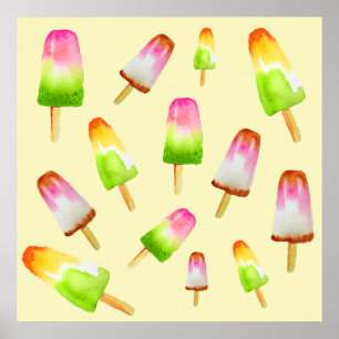 Rainbow popsicles cute food art poster