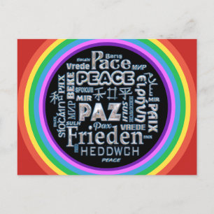 Rainbow postcard chrome peace in multi languages