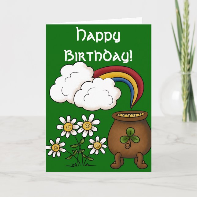 Rainbow Pot o' Gold Happy March Birthday Card (Front)