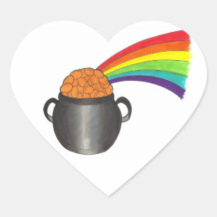 Rainbow Pot of Gold Good Luck St. Paddy's Day Heart Sticker