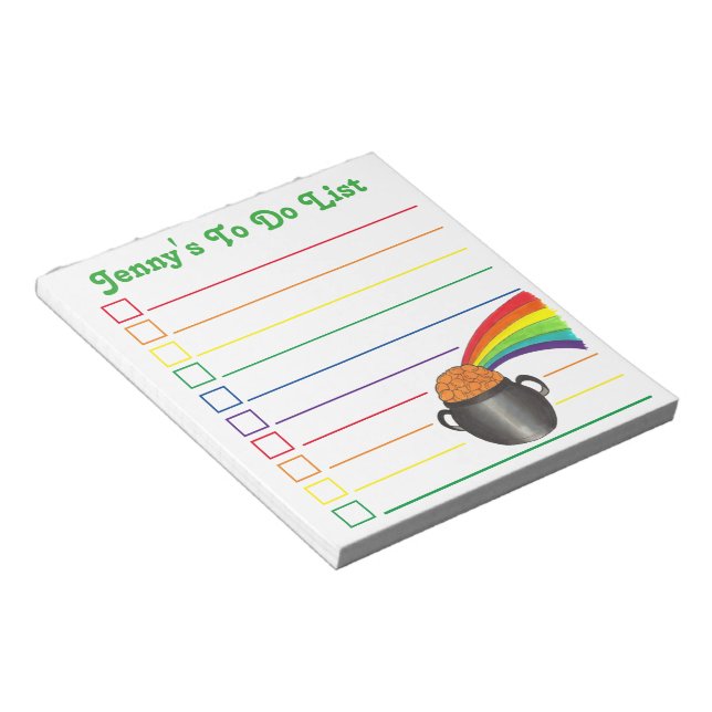 Rainbow Pot of Gold Personalised To Do List Notepad (Angled)