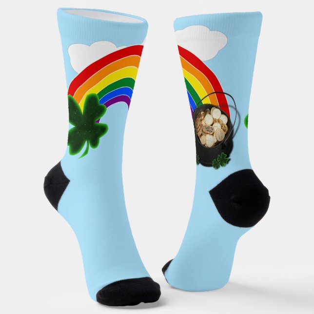 Rainbow Pot of Gold St. Patrick's Day Socks (Angled)