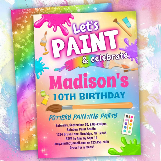 Rainbow Pottery Painting Birthday Party Invitation (Creator Uploaded)