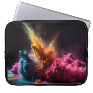 Rainbow Powder Blast On Black Laptop Sleeve
