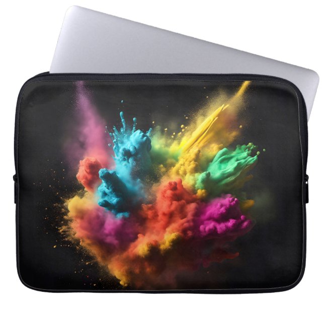 Rainbow Powder Blast On Black Laptop Sleeve (Front)