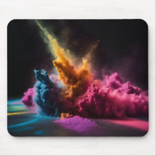 Rainbow Powder Blast On Black Mouse Mat