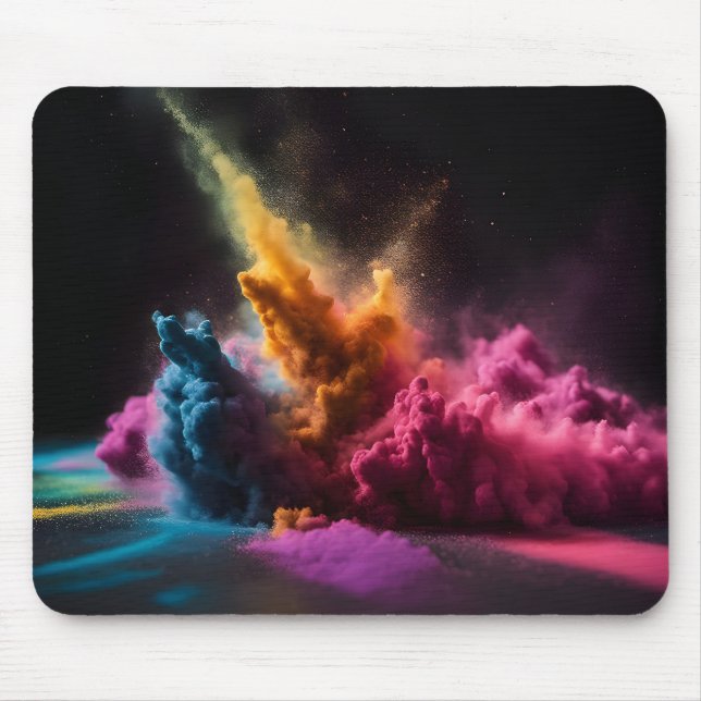 Rainbow Powder Blast On Black Mouse Mat (Front)