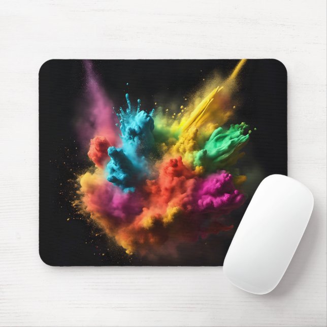 Rainbow Powder Blast On Black Mouse Mat (With Mouse)