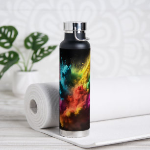 Rainbow Powder Blast On Black Water Bottle
