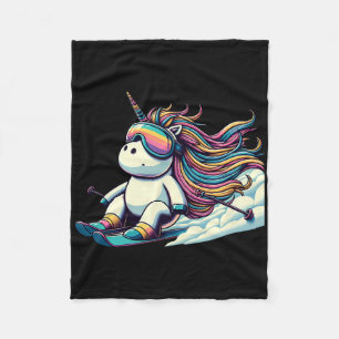 Rainbow Powder Rider Cute Alpine Unicorn Ski Fleece Blanket