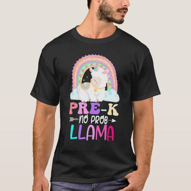 Rainbow Pre-K No Prob Llama 100th Day of School T-Shirt (Front)