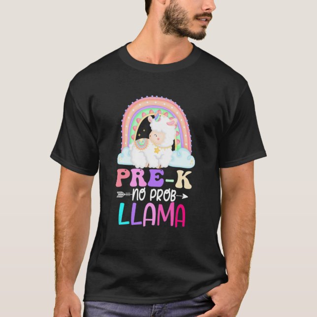 Rainbow Pre K No Prob Llama 100th Day Of School T-Shirt (Front)