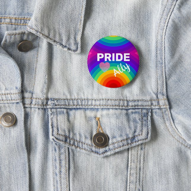 Rainbow Pride Ally with Heart 6 Cm Round Badge (In Situ)