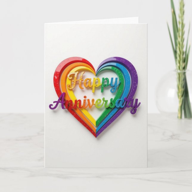 Rainbow Pride Anniversary Card, happy anniversary, Holiday Card (Front)