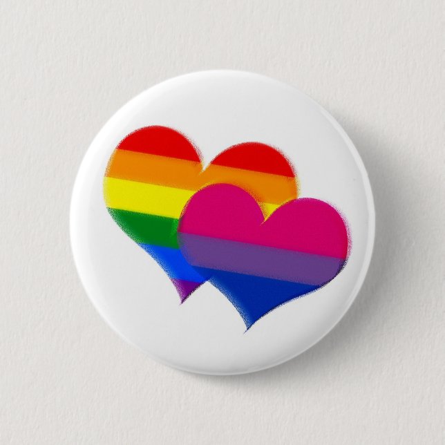 Rainbow pride bi pride hearts 6 cm round badge (Front)
