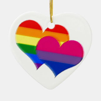 Rainbow pride bi pride hearts ceramic tree decoration