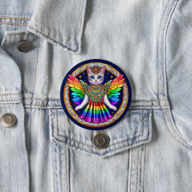 Rainbow Pride Cat Fairy Angel Party Badge Button (In Situ)
