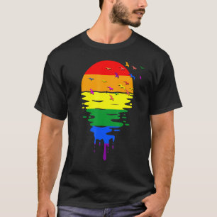 Rainbow Pride Colours Sunset With Birds T-Shirt